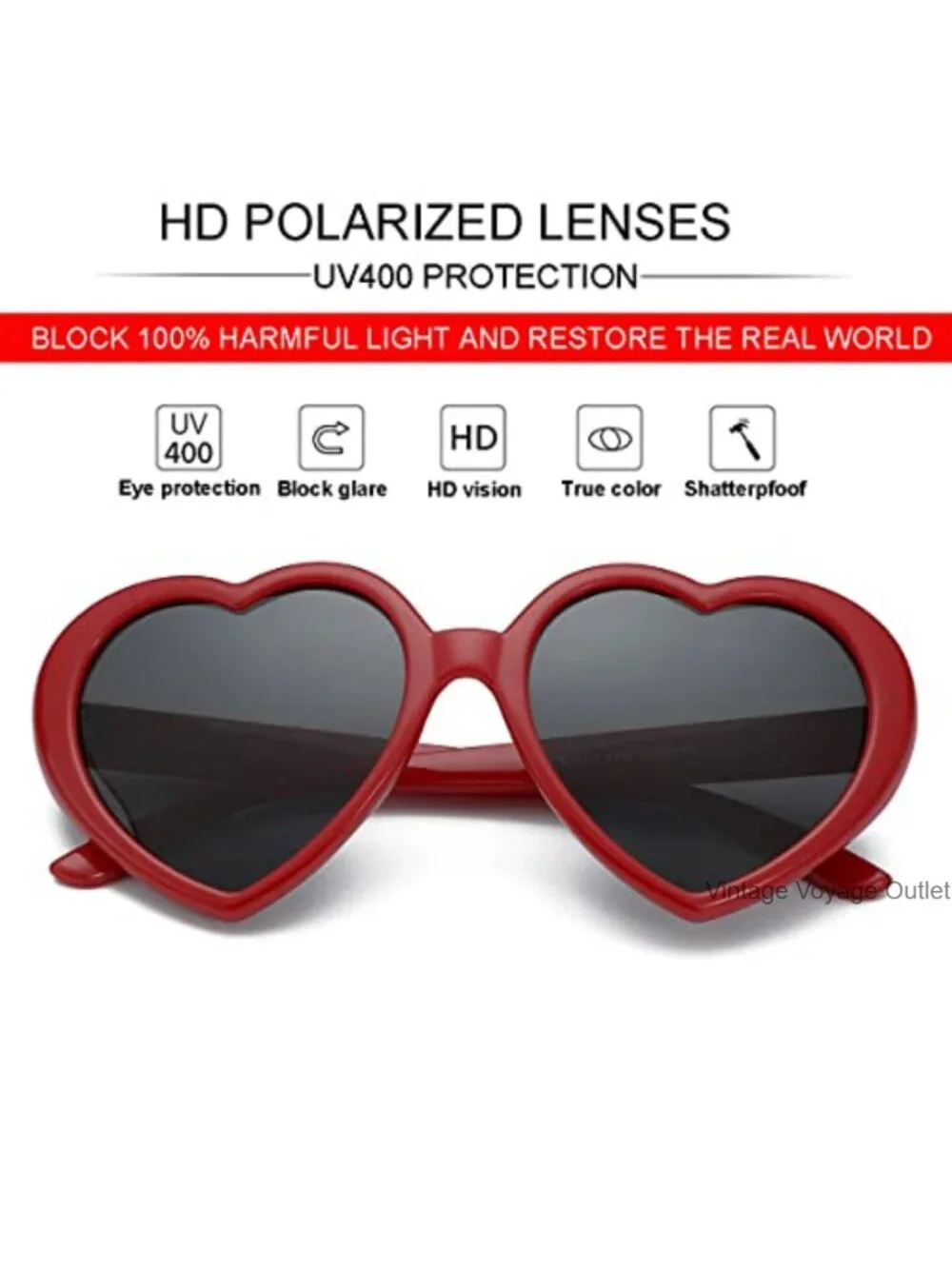 Heart Shaped Polarized Sunglasses with Metal Frame UV400 Protection